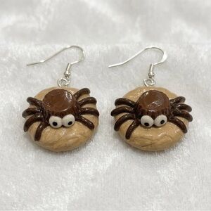 NWT Spider Cookie Earrings - Handmade - Halloween Jewelry - Brown & Tan